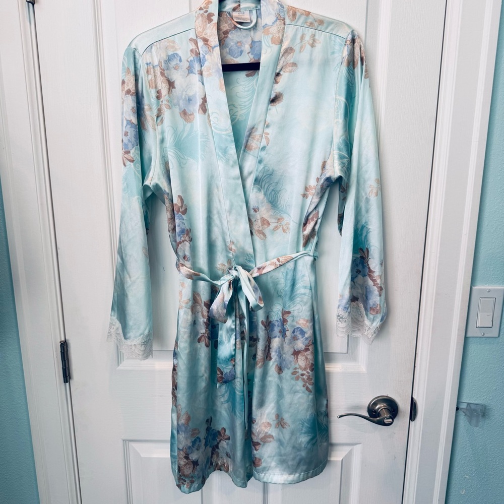Apt. 8 Intimates Aqua Floral Satin Robe L